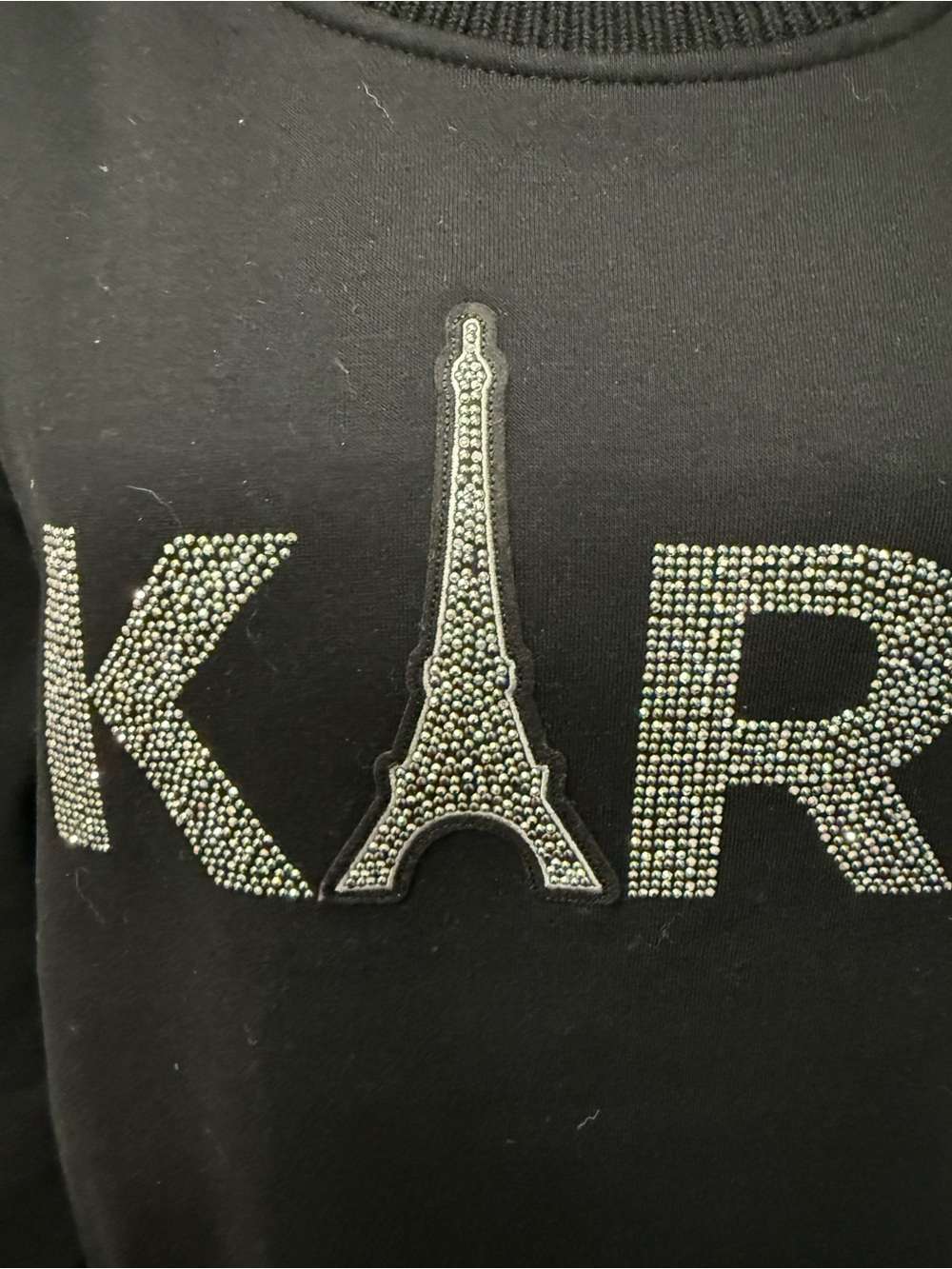 NWT Karl Lagerfeld Paris Rhinestone Eiffel Tower Sweatshirt Black M Oversized - Picture 3 of 12